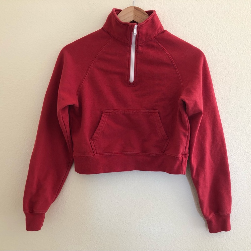 Brandy Melville Half ZIP Cropped Red Sweater